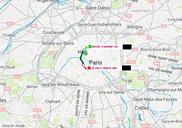 plan itinéraire ratp de Havre-Caumartin à Sèvres-Babylone