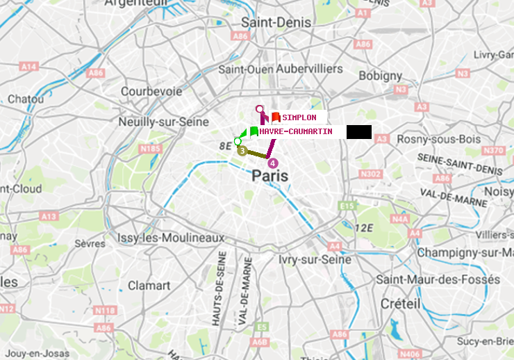 plan itinéraire ratp de Havre-Caumartin à Simplon