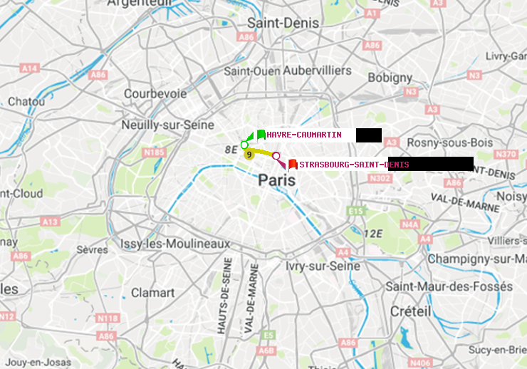 plan itinéraire ratp de Havre-Caumartin à Strasbourg-Saint-Denis
