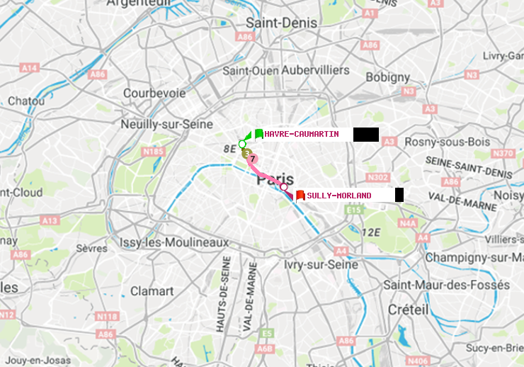 plan itinéraire ratp de Havre-Caumartin à Sully-Morland