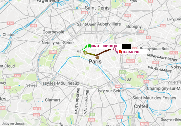 plan itinéraire ratp de Havre-Caumartin à Telegraphe