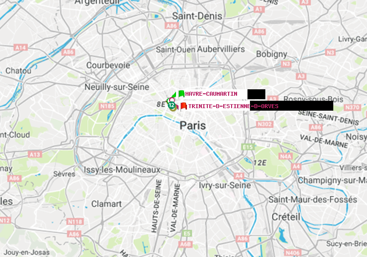 plan itinéraire ratp de Havre-Caumartin à Trinité-d
