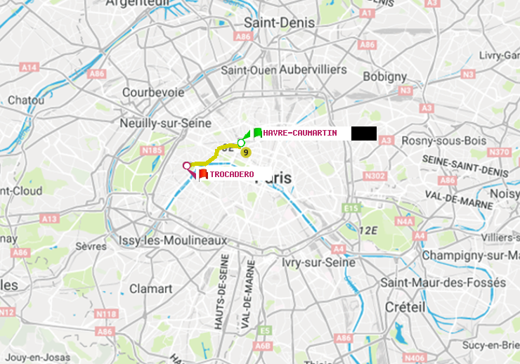 plan itinéraire ratp de Havre-Caumartin à Trocadéro