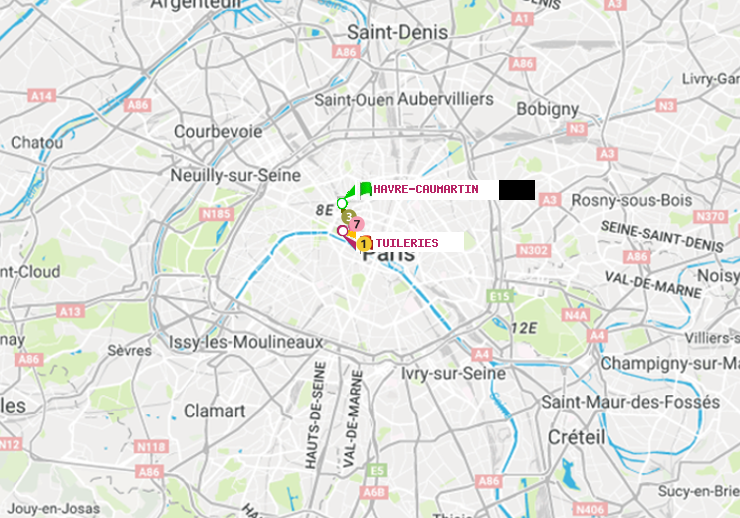 plan itinéraire ratp de Havre-Caumartin à Tuileries
