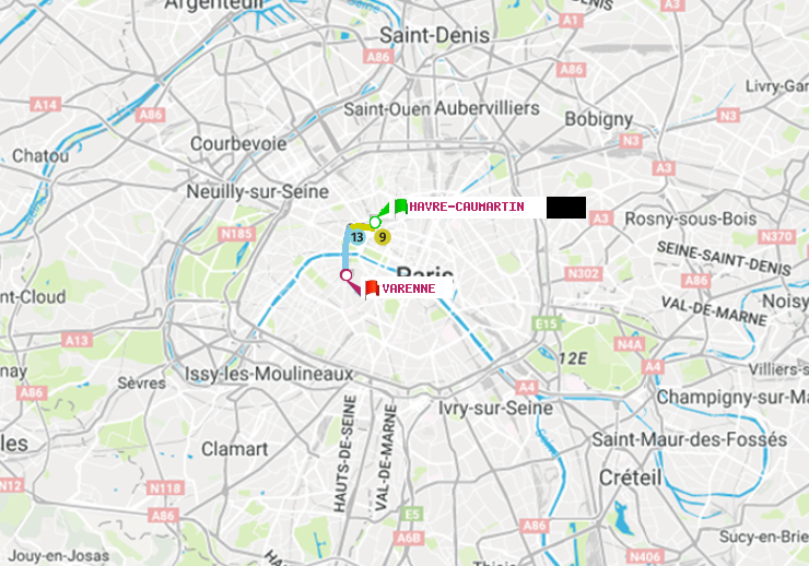 plan itinéraire ratp de Havre-Caumartin à Varenne