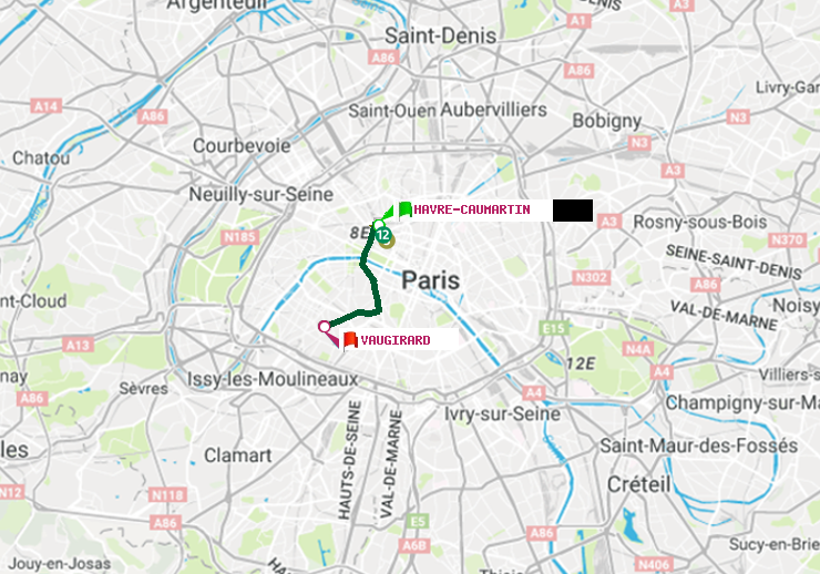 plan itinéraire ratp de Havre-Caumartin à Vaugirard (Adolphe Chérioux)