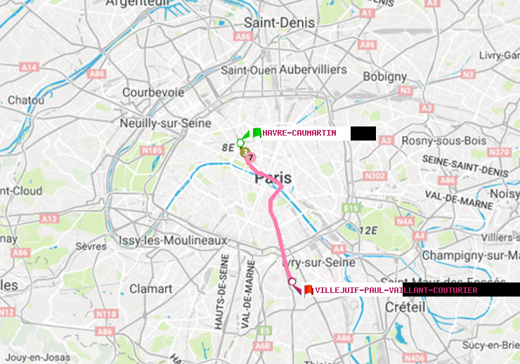 plan itinéraire ratp de Havre-Caumartin à Villejuif-Paul Vaillant Couturier (Hôpital Paul Brousse)