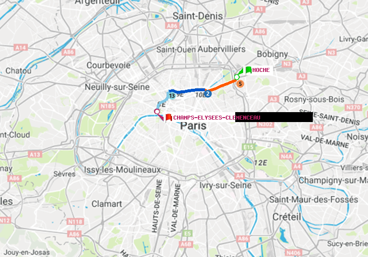 plan itinéraire ratp de Hoche à Champs-Elysées-Clémenceau
