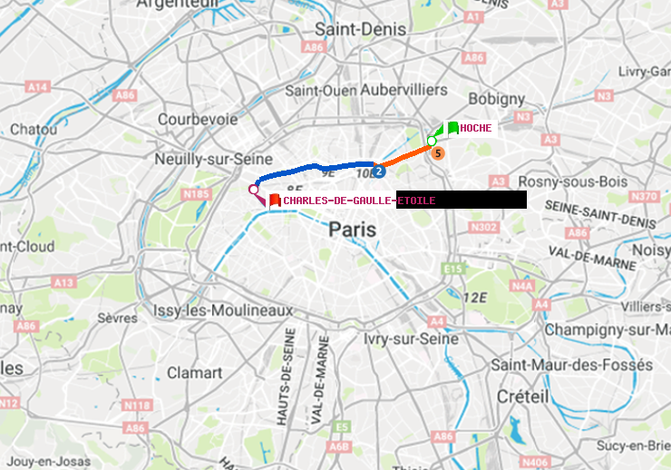 plan itinéraire ratp de Hoche à Charles de Gaulle-Etoile