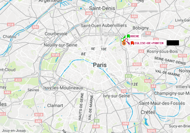 plan itinéraire ratp de Hoche à Eglise de Pantin
