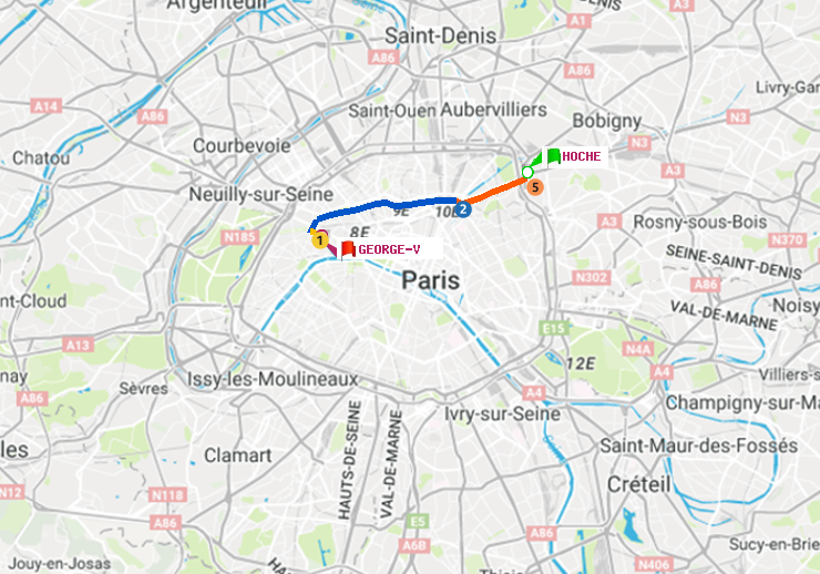 plan itinéraire ratp de Hoche à George V