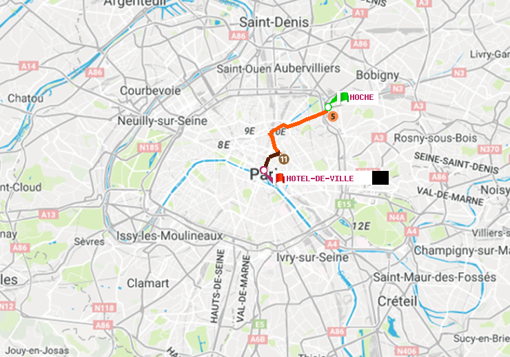 plan itinéraire ratp de Hoche à Hôtel de Ville