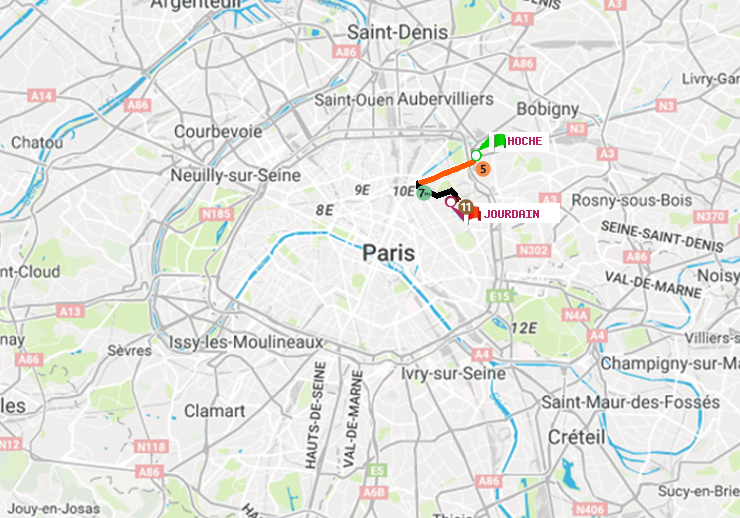 plan itinéraire ratp de Hoche à Jourdain