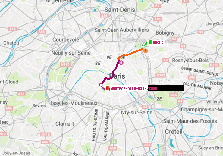 plan itinéraire ratp de Hoche à Montparnasse-Bienvenue