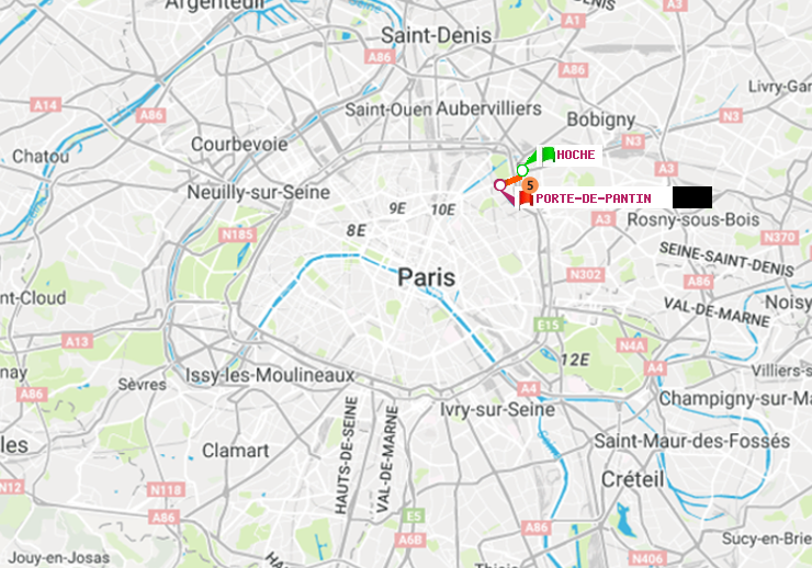 plan itinéraire ratp de Hoche à Porte de Pantin
