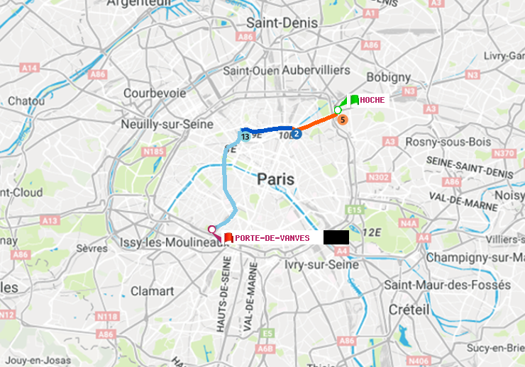 plan itinéraire ratp de Hoche à Porte de Vanves