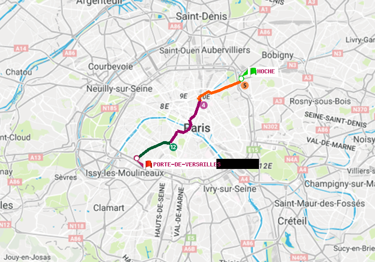 plan itinéraire ratp de Hoche à Porte de Versailles