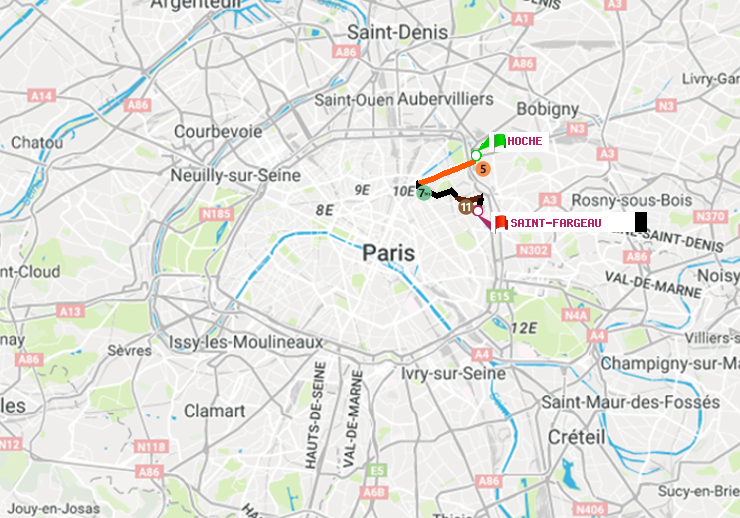 plan itinéraire ratp de Hoche à Saint-Fargeau