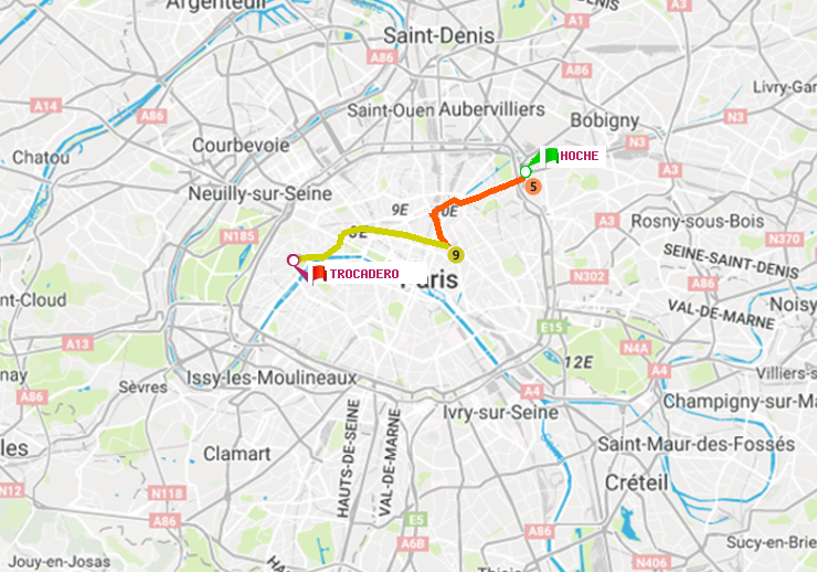 plan itinéraire ratp de Hoche à Trocadéro