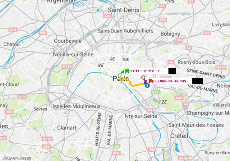 plan itinéraire ratp de Hôtel de Ville à Alexandre-Dumas