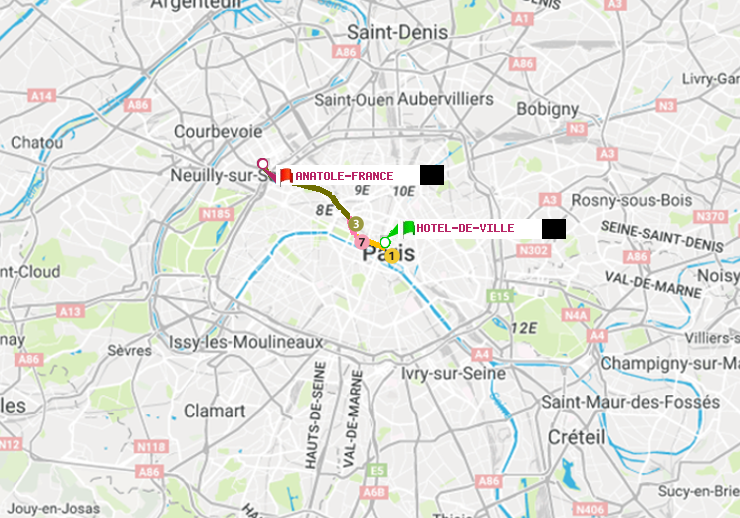 plan itinéraire ratp de Hôtel de Ville à Anatole-France