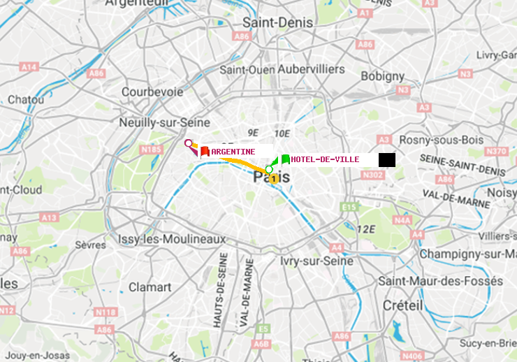 plan itinéraire ratp de Hôtel de Ville à Argentine