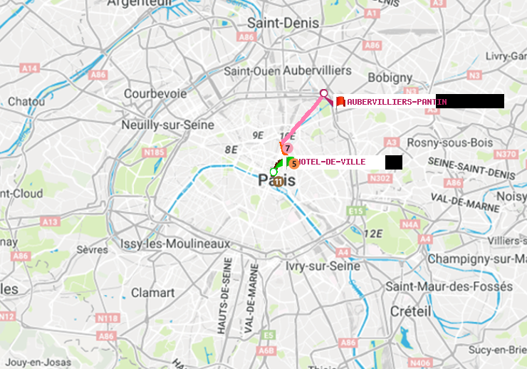 plan itinéraire ratp de Hôtel de Ville à Aubervilliers Pantin (4 Chemins)