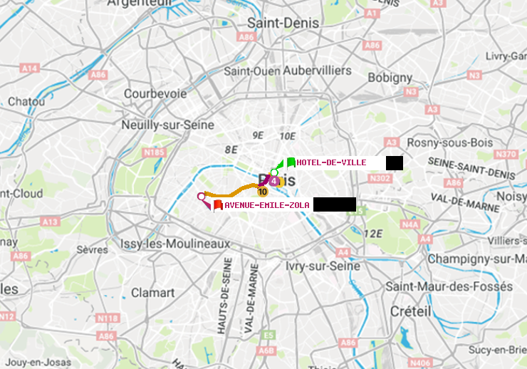 plan itinéraire ratp de Hôtel de Ville à Avenue Emile-Zola