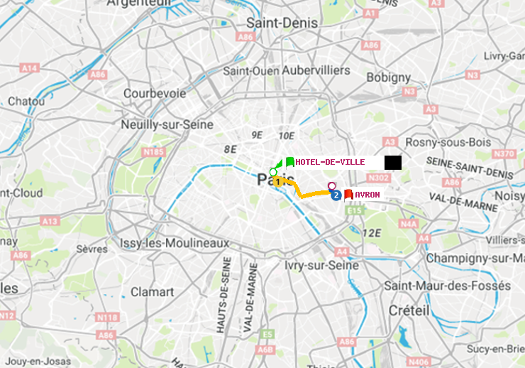 plan itinéraire ratp de Hôtel de Ville à Avron