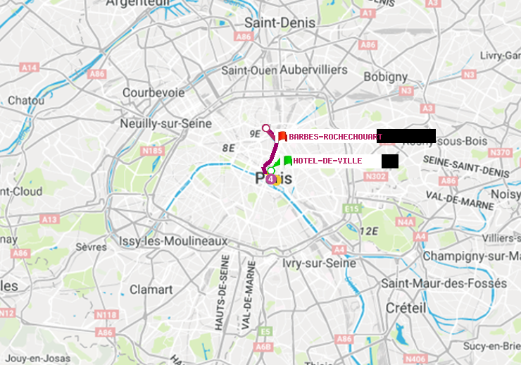 plan itinéraire ratp de Hôtel de Ville à Barbès-Rochechouart