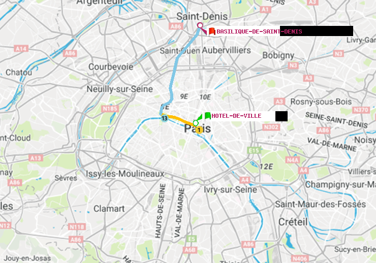 plan itinéraire ratp de Hôtel de Ville à Basilique de Saint-Denis
