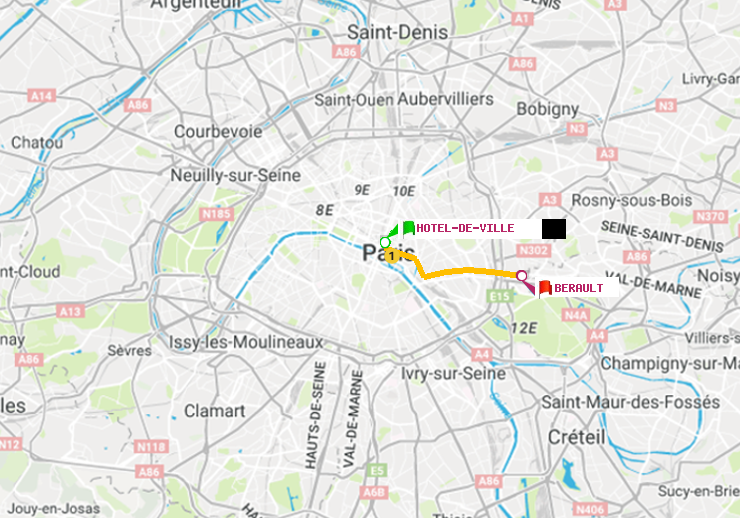 plan itinéraire ratp de Hôtel de Ville à Bérault