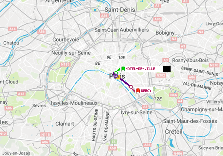 plan itinéraire ratp de Hôtel de Ville à Bercy