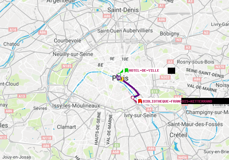 plan itinéraire ratp de Hôtel de Ville à Bibliotheque-Francois Mitterrand