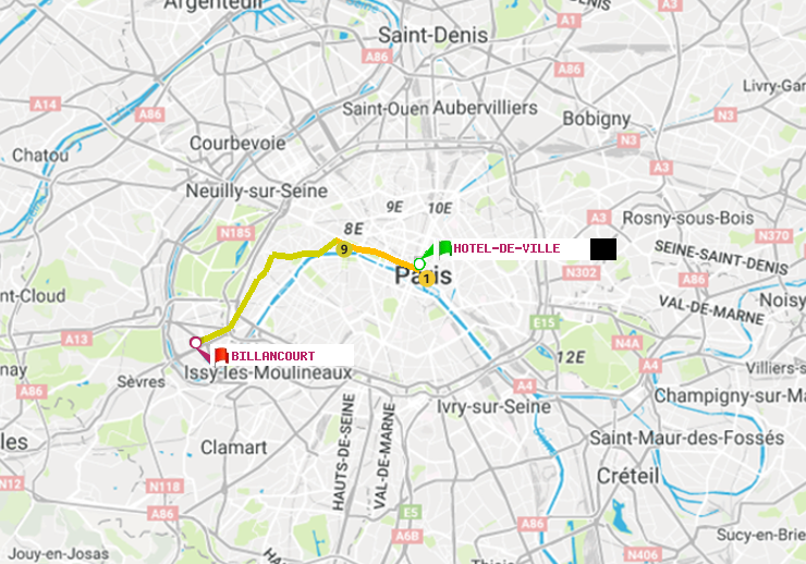 plan itinéraire ratp de Hôtel de Ville à Billancourt