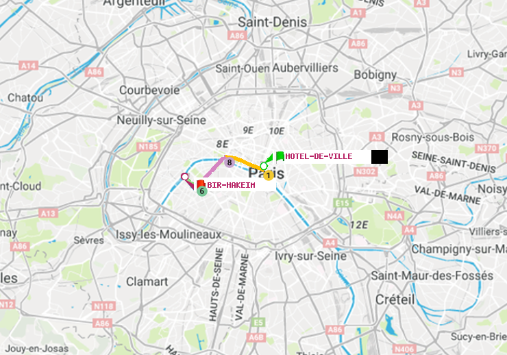 plan itinéraire ratp de Hôtel de Ville à Bir-Hakeim (Grenelle)