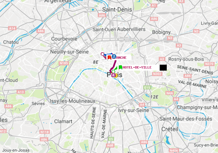plan itinéraire ratp de Hôtel de Ville à Blanche