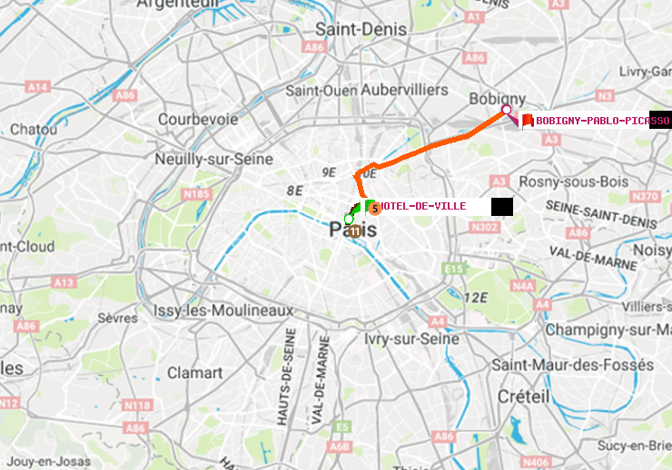 plan itinéraire ratp de Hôtel de Ville à Bobigny-Pablo-Picasso