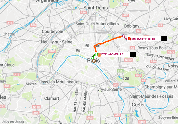 plan itinéraire ratp de Hôtel de Ville à Bobigny-Pantin (Raymond Queneau)