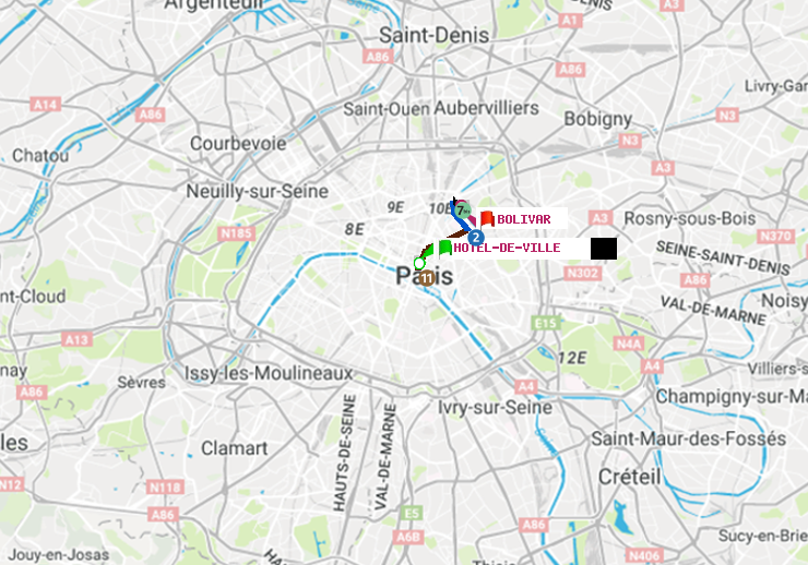 plan itinéraire ratp de Hôtel de Ville à Bolivar