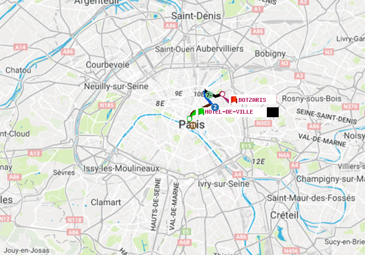 plan itinéraire ratp de Hôtel de Ville à Botzaris