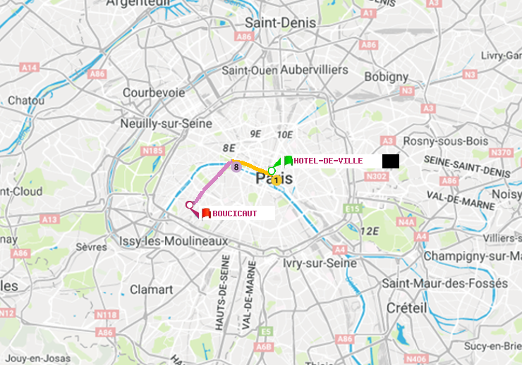 plan itinéraire ratp de Hôtel de Ville à Boucicaut