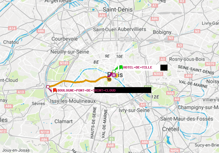 plan itinéraire ratp de Hôtel de Ville à Boulogne Pont de Saint-Cloud