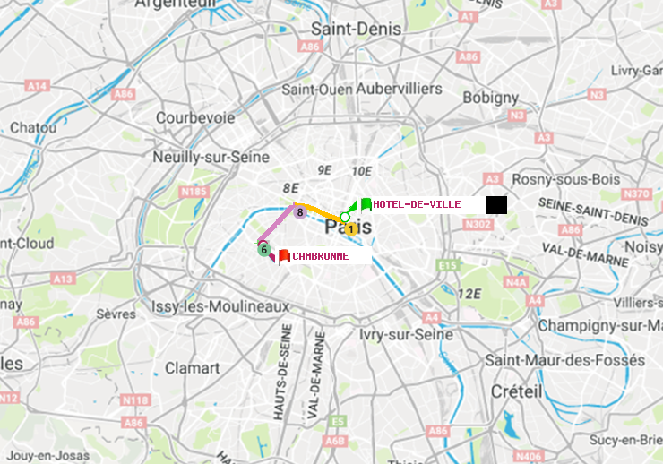 plan itinéraire ratp de Hôtel de Ville à Cambronne