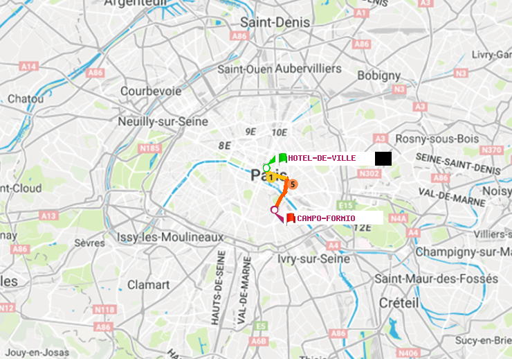 plan itinéraire ratp de Hôtel de Ville à Campo-Formio
