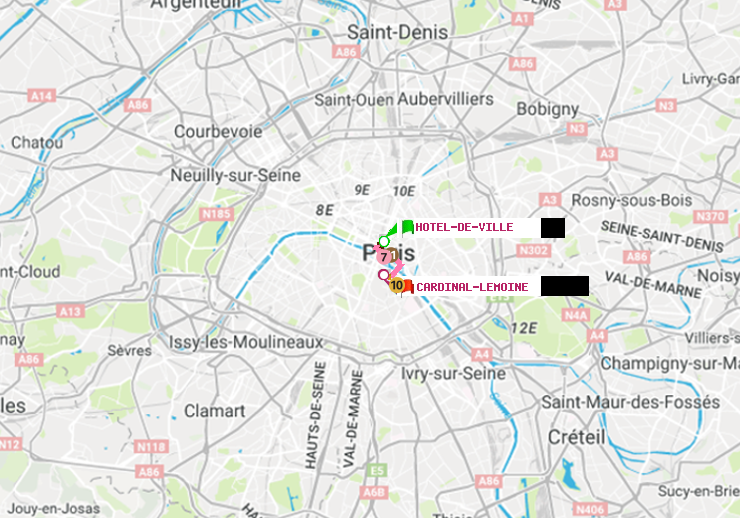 plan itinéraire ratp de Hôtel de Ville à Cardinal-Lemoine