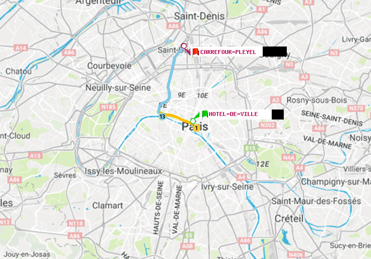 plan itinéraire ratp de Hôtel de Ville à Carrefour-Pleyel