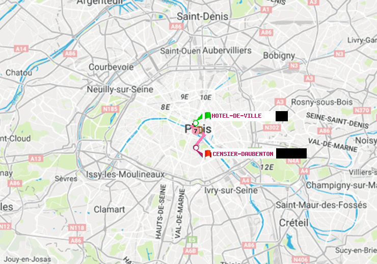 plan itinéraire ratp de Hôtel de Ville à Censier-Daubenton
