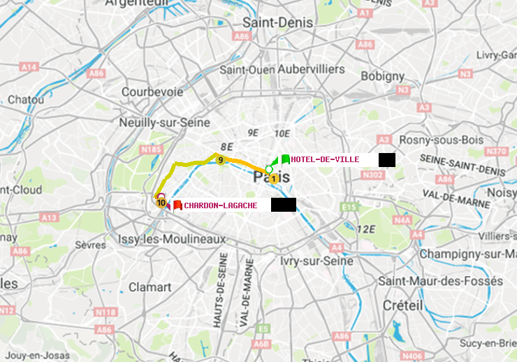 plan itinéraire ratp de Hôtel de Ville à Chardon-Lagache