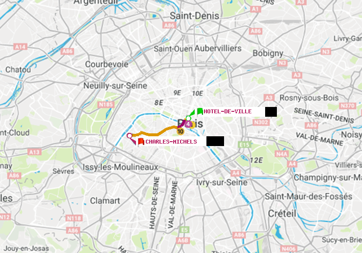 plan itinéraire ratp de Hôtel de Ville à Charles Michels